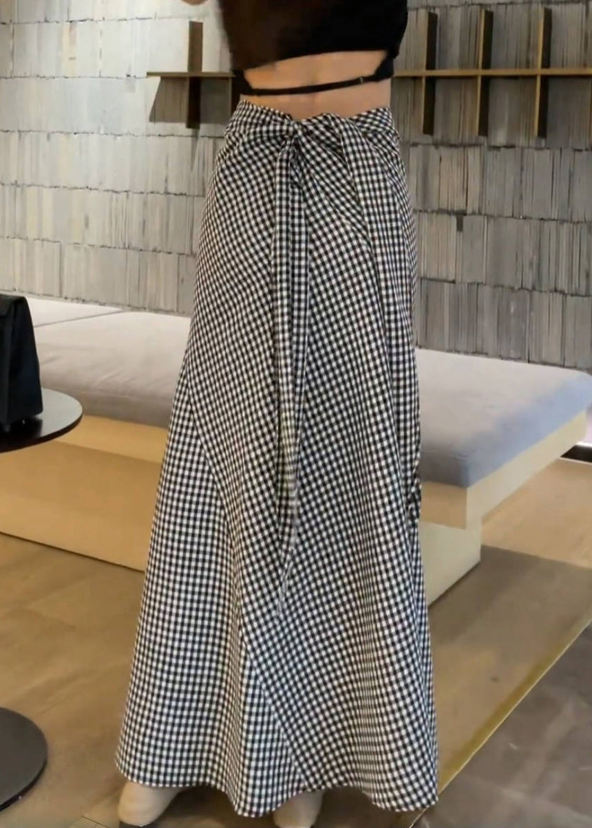 Art Plaid Lace Up High Waist Cotton Skirts Summer