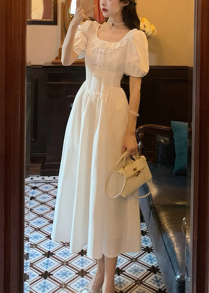 White Ruffled Cotton Long Dress Summer