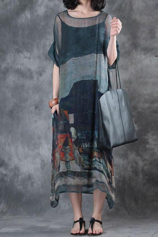 Limited Stock- Summer Short Sleeves Loose Prints Dress(two Pieces)