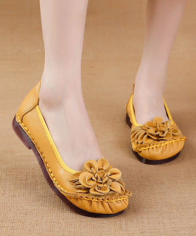 Black Cowhide Leather Soft Splicing Flat Shoes for