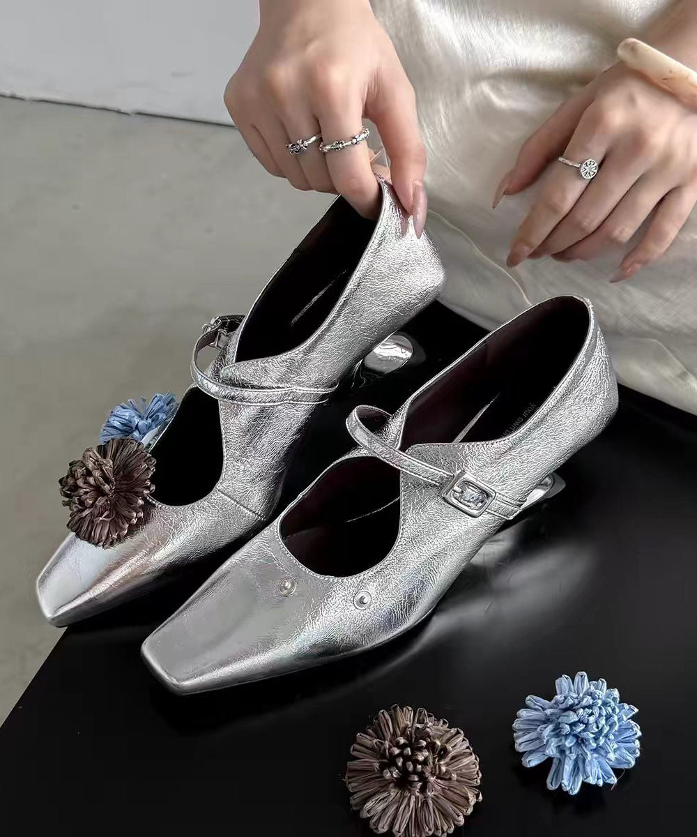 New Splicing Wedge Heels Shoes Silver Faux Leather