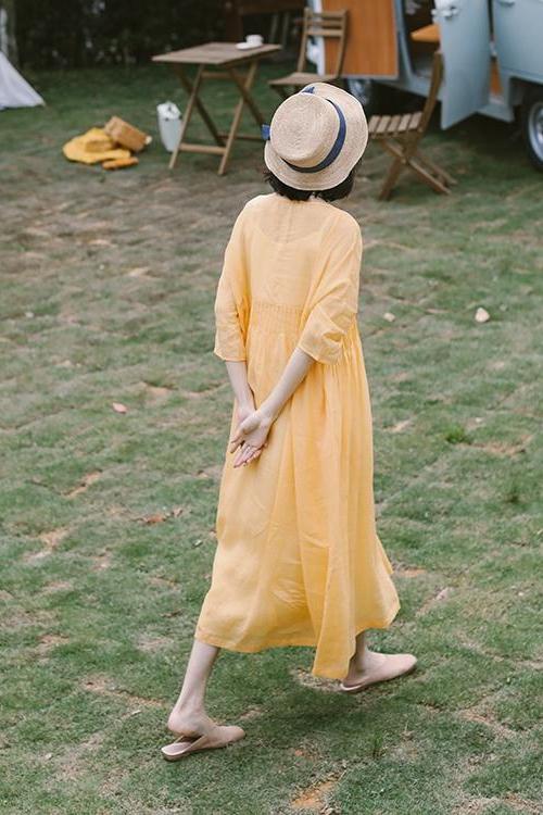 Summer Thin Linen Loose Dresses Outfits