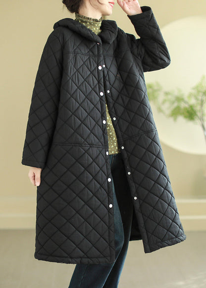 Black Oversized Plaid Fine Cotton Filled Puffer Jacket Winter