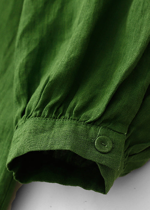 Art Green Button Wrinkled Cotton Blouses Dress Spring