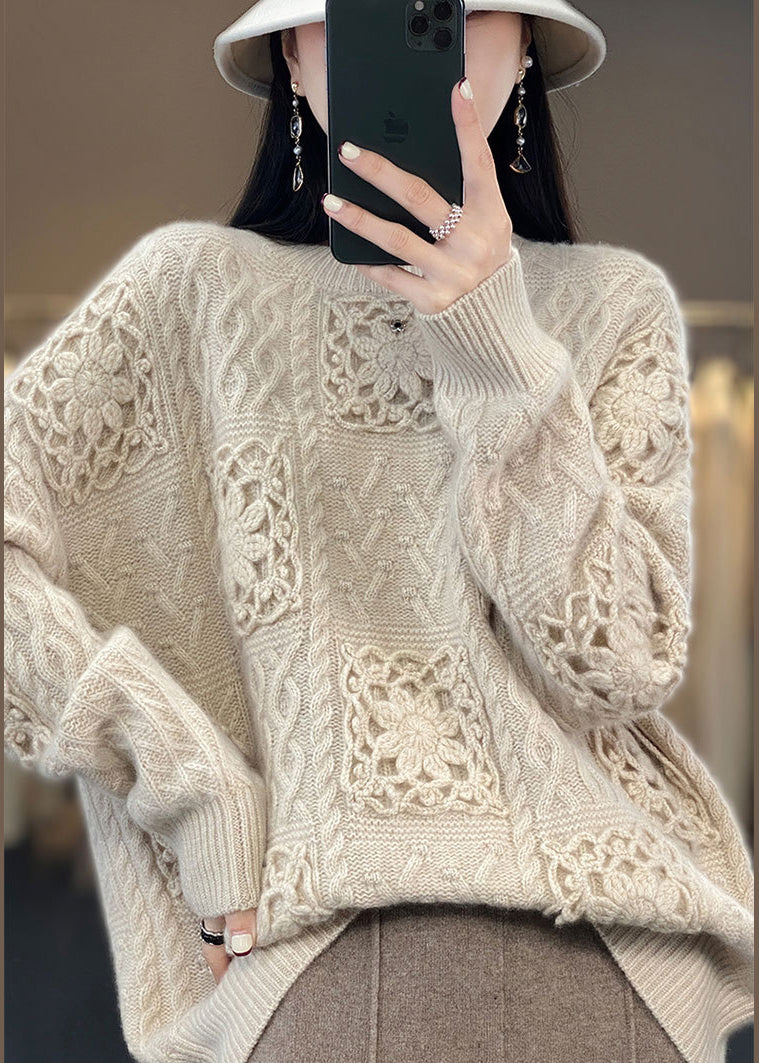 Boutique Beige O Neck Woolen Sweater Fall