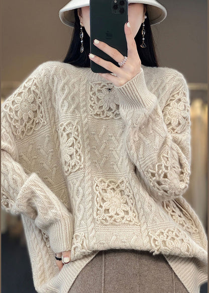 Boutique Beige O Neck Woolen Sweater Fall