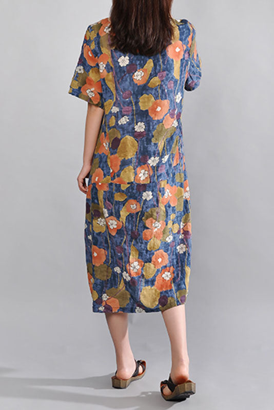 Summer Cotton Linen Dress Short Sleeve Linen Long Dress