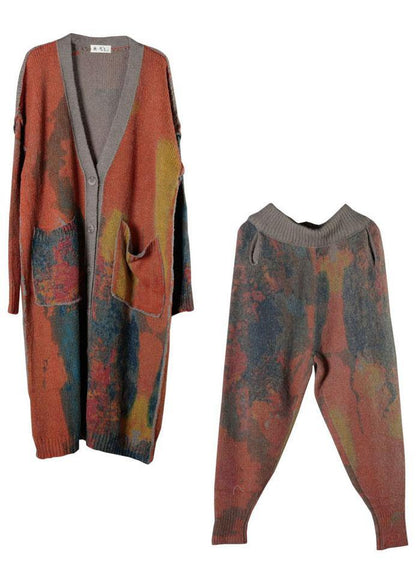 Orange V Neck Pockets Fall Button Knit Sweater Cardigans