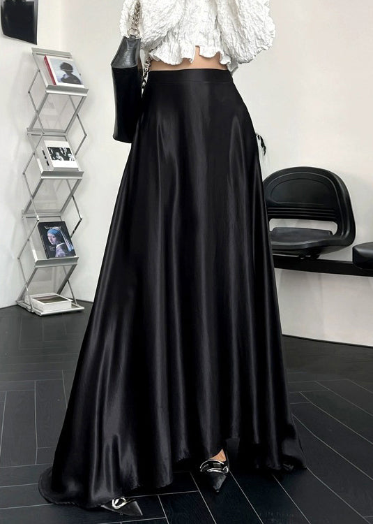 New Black High Waist Silk Maxi Skirts Summer
