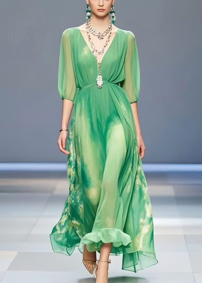 Lake Green Tie Dye Chiffon Long Dress Summer