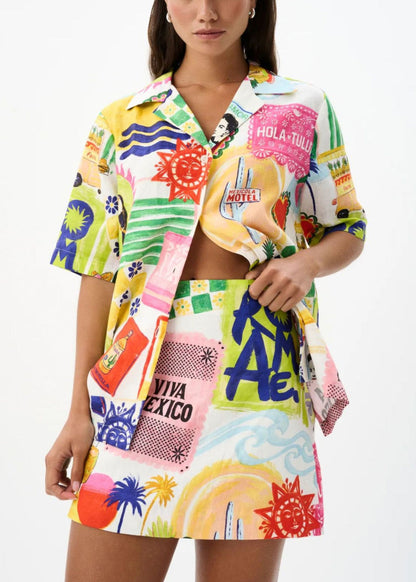 Print Shirts and Skirts Cotton Two Pieces Set Summer