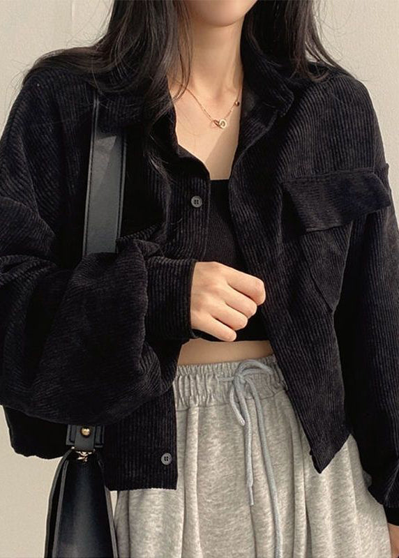 Coffee Peter Pan Collar Pockets Corduroy Short Coat Fall