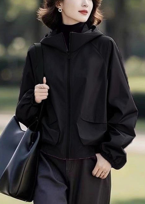 Loose Purple Hooded Zippered Cotton Coats Fall
