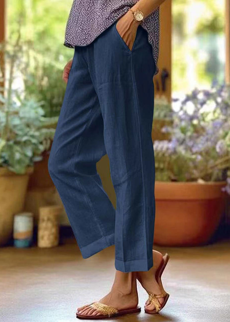 Loose White Pockets High Waist Cotton Crop Pants Summer