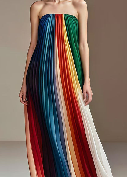 Rainbow Wrinkled Chiffon Strapless Dress Summer