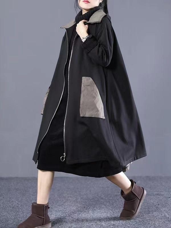 Loose A-line Split-joint Hooded Coat