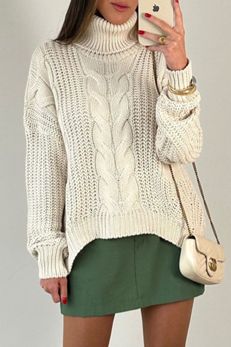 Daily Color Patchwork Weave Turtleneck Sweaters