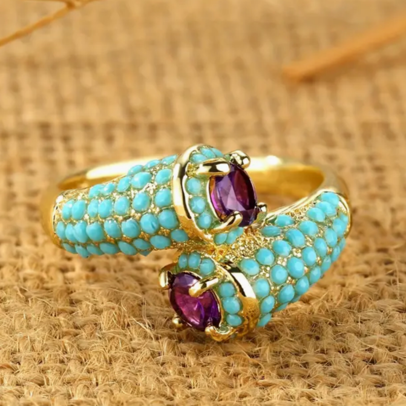 Inlaid Turquoise Stone Gold Ring