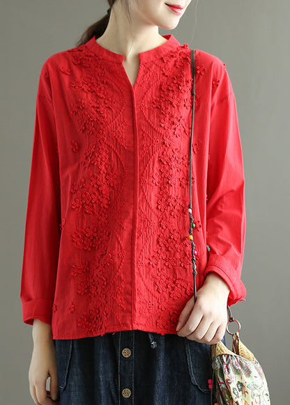 White V Neck Embroidered Cotton Top Spring