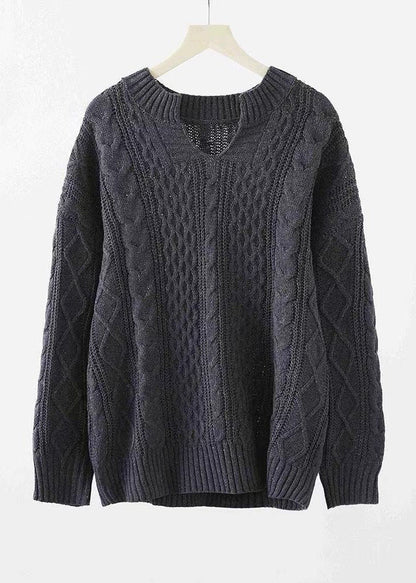 Simple Coffee V Neck Cozy Cable Knit Sweaters Fall