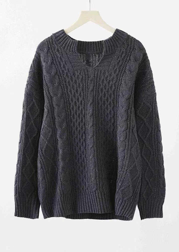 Simple Coffee V Neck Cozy Cable Knit Sweaters Fall
