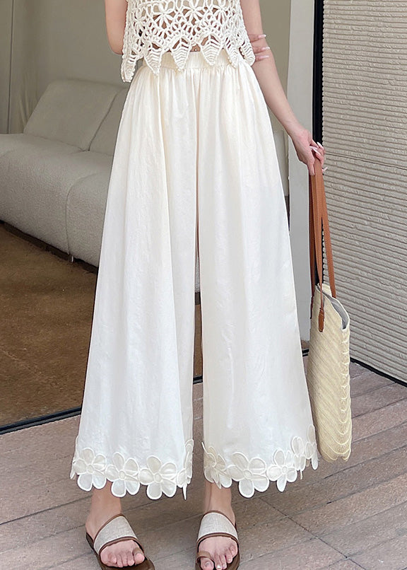 Original Design Black Patchwork Cotton Wide Leg Pants Summer