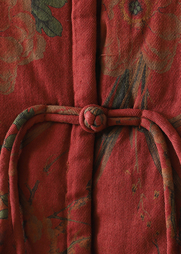 Red Tassel Print Patchwork Fine Cotton Filled Vest Winter