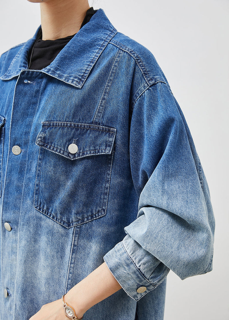 Gradient Color Pockets Denim Trench Coats Fall