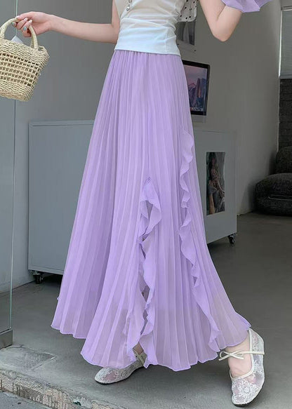 Purple Ruffled Elastic Waist Chiffon Skirts Summer