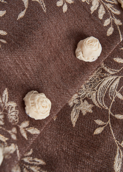 Brown Embroidered Decorated Cotton Jackets Fall