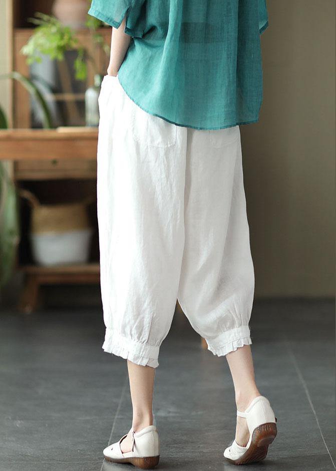 White Pockets Harem Summer Pants Linen