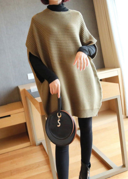 French Light Green O-neck Patchwork Fall Knit Vest