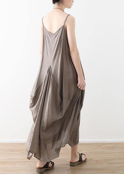 Sleeveless Cotton Long Shirts Linen Gray Kaftan Dress Summer