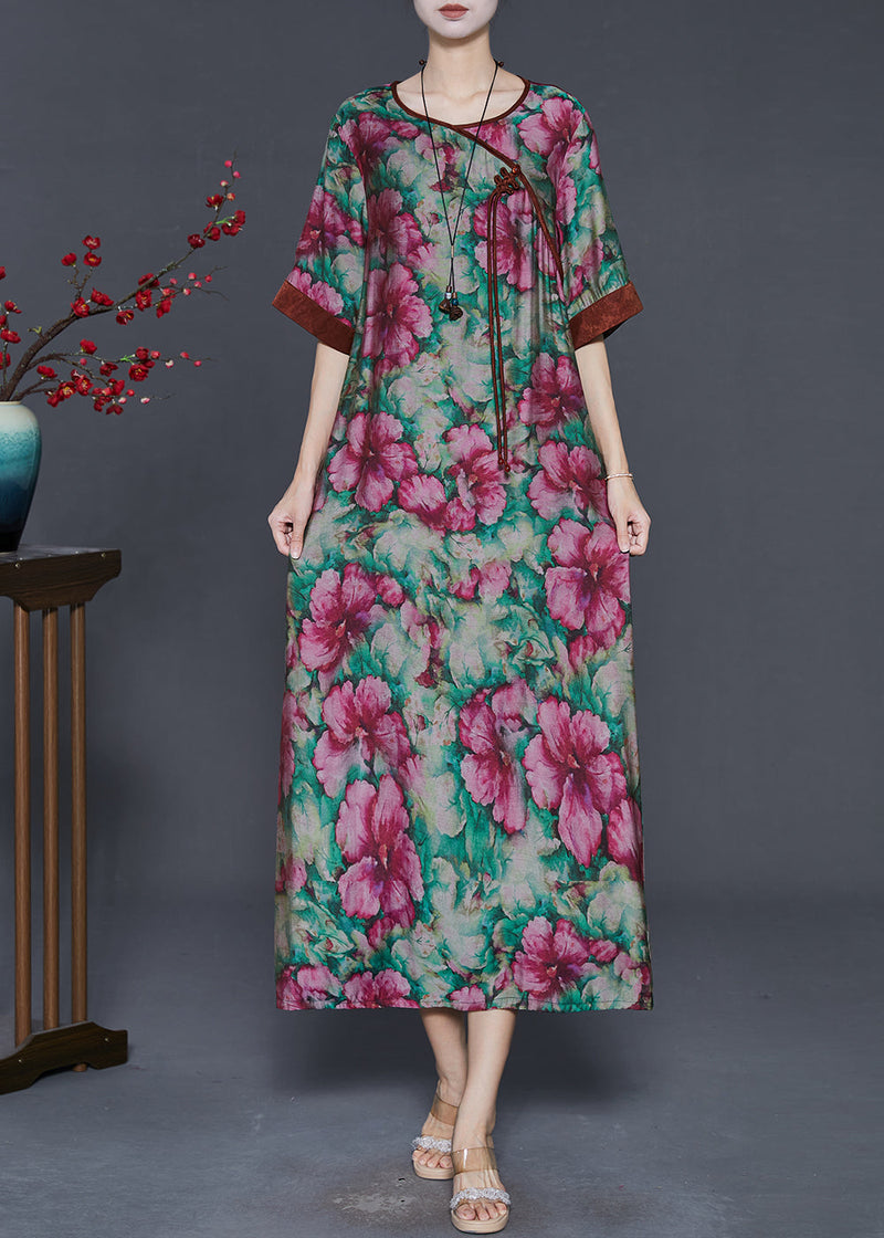 Tasseled Flower Print Linen Long Dress Summer