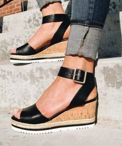 White Sandals Wedge Faux Leather Splicing Peep Toe