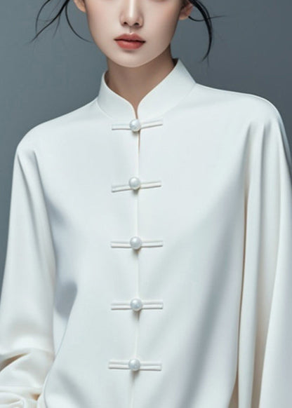 Art White Button Thin Cotton Coat Fall