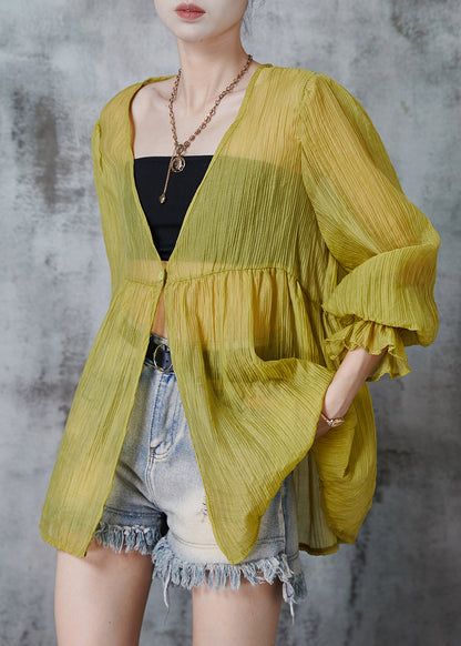 Modern Yellow Oversized Chiffon Upf 50+ Coat Summer