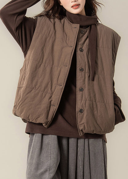 Modern Brown Oversized Warm Fine Cotton Filled Vests Winter