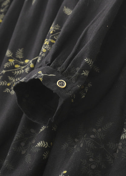 Diy Black Oversized Print Linen Maxi Dresses Spring