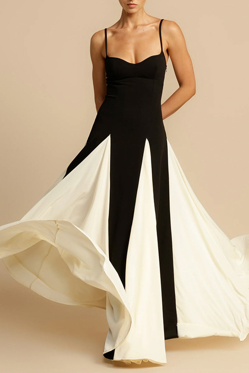 Contrast V Neck Sling Dresses