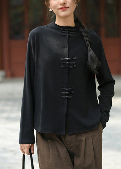 Red Oriental Button Cotton Top Spring