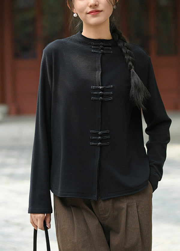 Red Oriental Button Cotton Top Spring