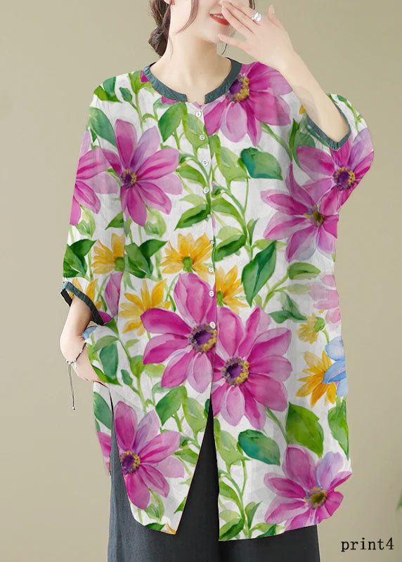 Jade Purple Flower Linen Linen Shirt Dress