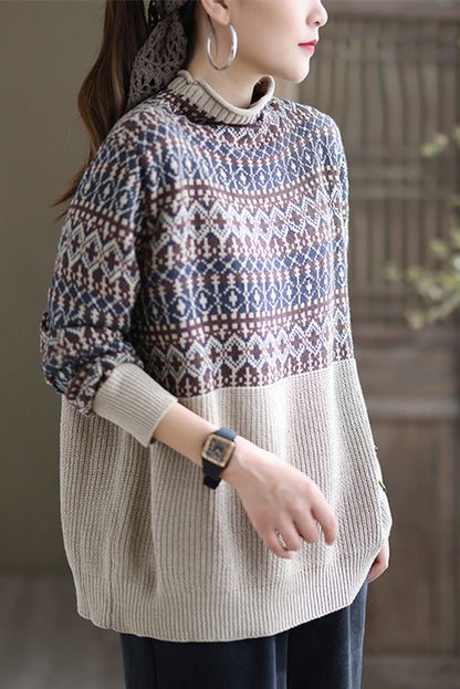 Retro Loose Cotton Sweater Half High Neck Sweater