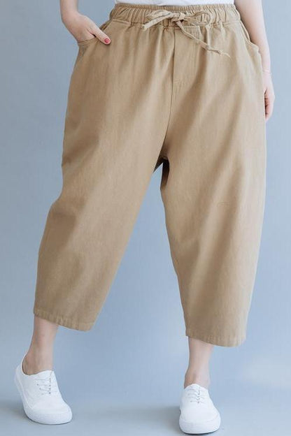 Loose Khaki Harem Cotton Summer Trousers