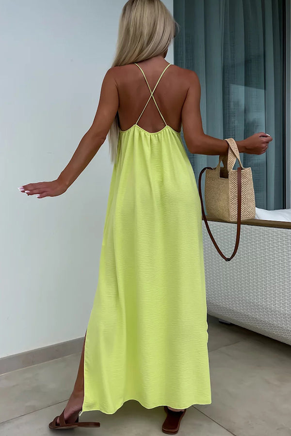 Color Resort Style Spaghetti Strap Backless Maxi Dress