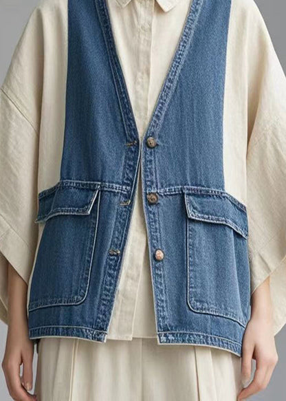 Art Colorblock Patchwork Denim Coat Oversized Fall