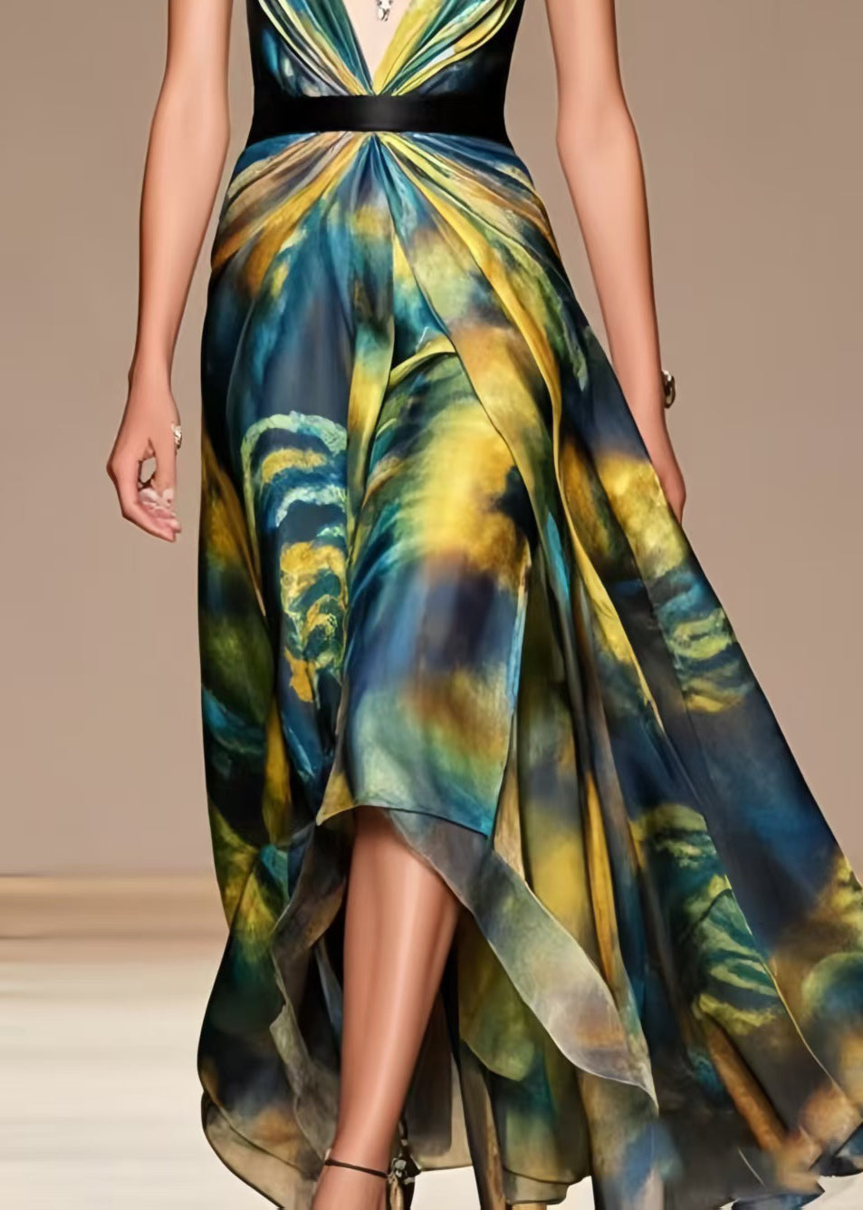 Tie Dye Exra Large Hem Chiffon Beach Dress Summer