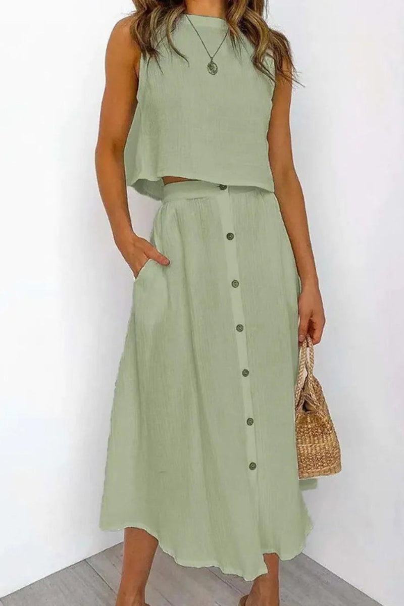 Cotton Tank Top Single-breasted Skirt Suits