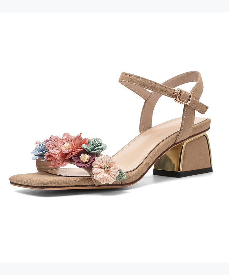 Classy Apricot Buckle Strap Chunky Heel Sandals Peep Toe